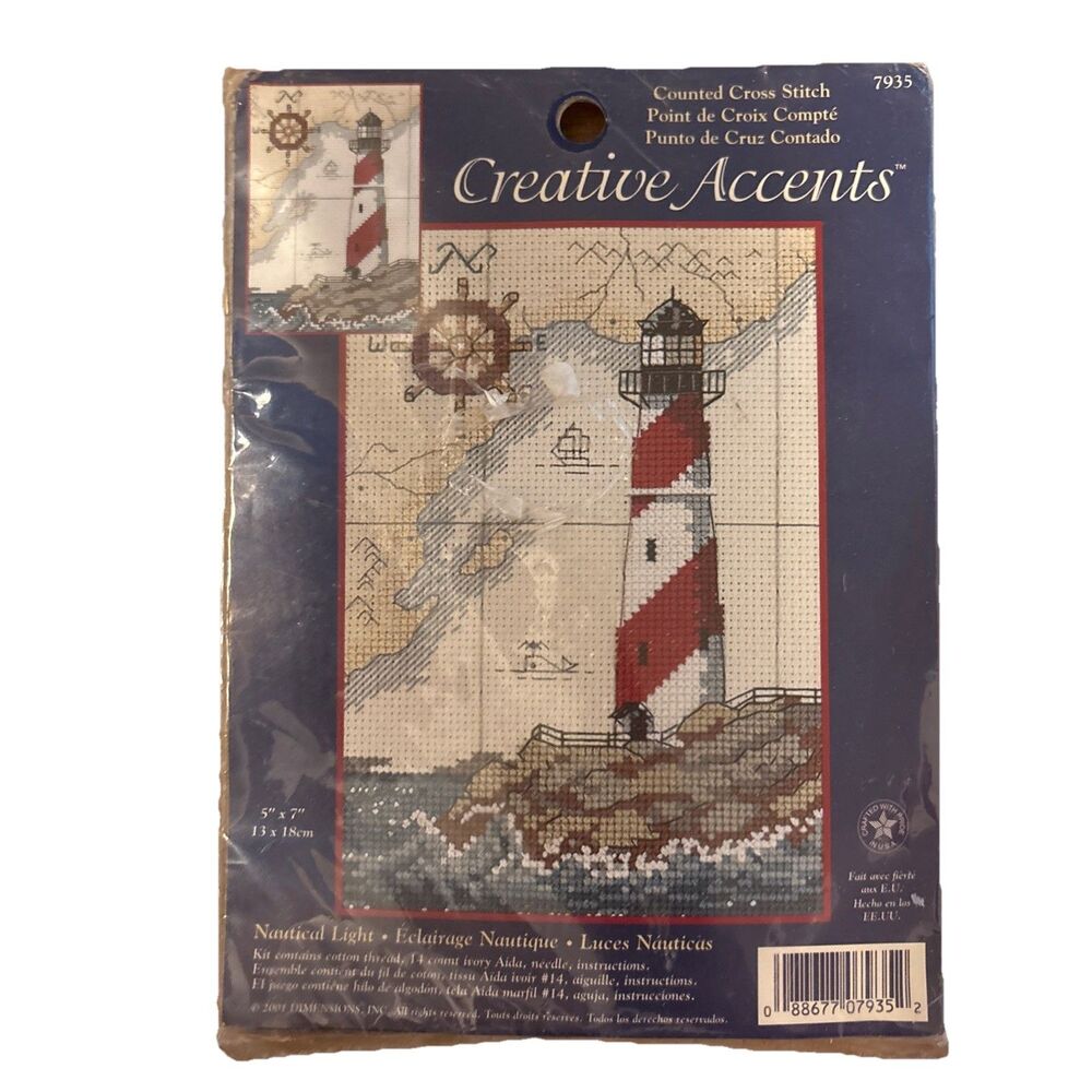 Creative Accents Cross Stitch Kit Nautical Lighthouse #7935 2001 Dimensions